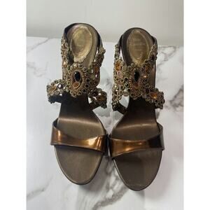 René Caovilla Bronze Metallic Embellished Sandals